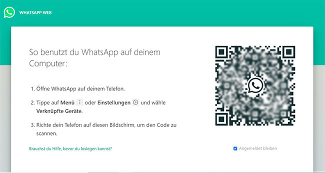 WhatsApp am PC: Startbildschirm des Browsers von WhatsApp Web. Bild: Screenshot PC-SPEZIALIST